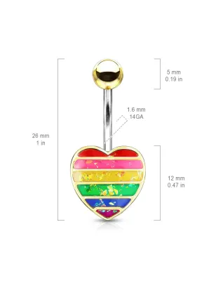 Piercing nombril coeur doré opale arc-en-ciel