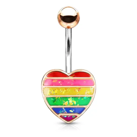 Piercing nombril coeur rosé opale arc-en-ciel