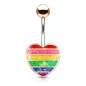 Piercing nombril coeur rosé opale arc-en-ciel