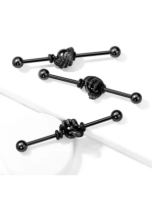 Piercing industriel oreille acier noir griffe de dragon