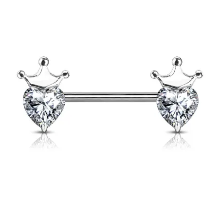 Piercing téton acier gemme coeur couronne