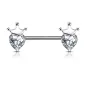 Piercing téton acier gemme coeur couronne