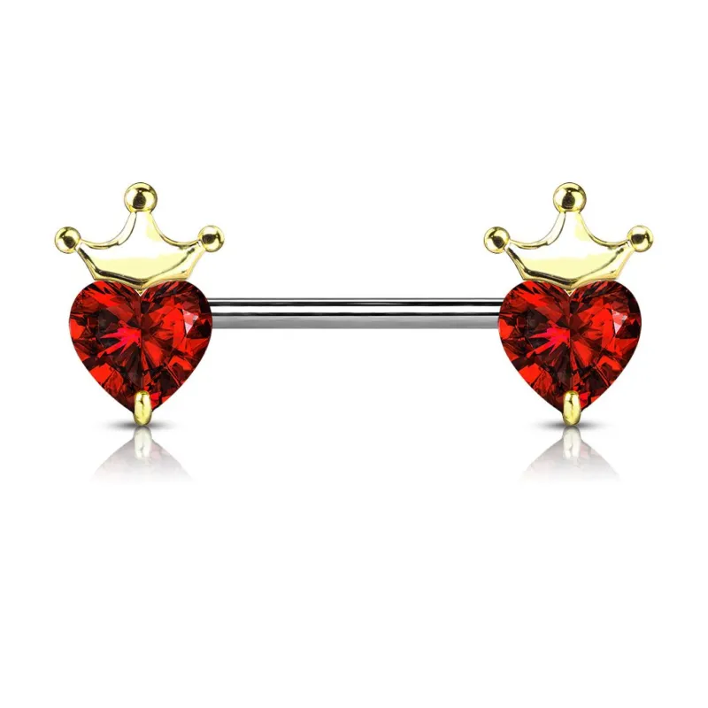 Piercing téton plaqué or gemme coeur couronne