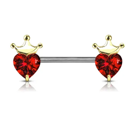 Piercing téton plaqué or gemme coeur couronne