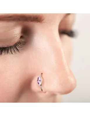 Piercing nez anneau pliable plaqué or rose zirconium marquise