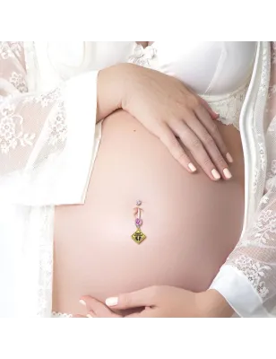 Piercing nombril de grossesse strass rond rose Bébé à Bord