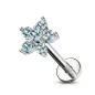 Piercing labret oreille fleur pavée de 6 strass turquoise