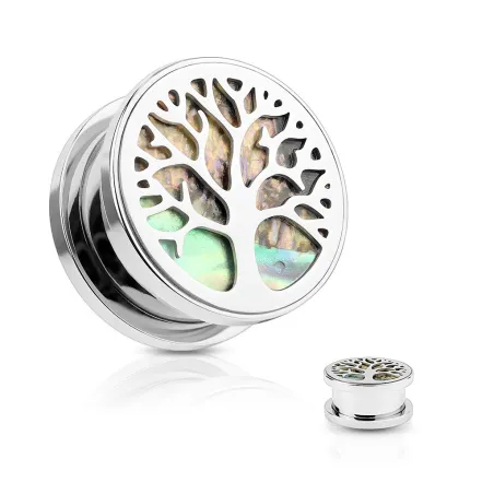 Piercing tunnel oreille arbre de vie nacre abalone