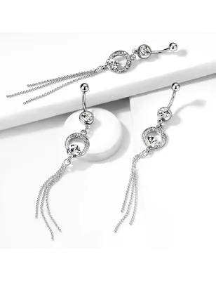 Piercing nombril chaines et gemmes blancs