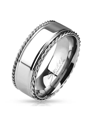 Bague homme acier brillante chaines tressées