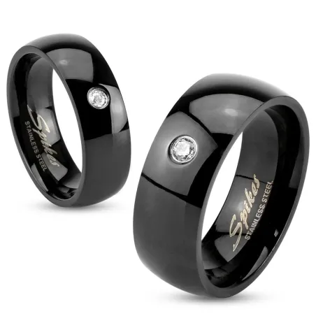 Bague en acier inoxydable noire Gemme Solitaire