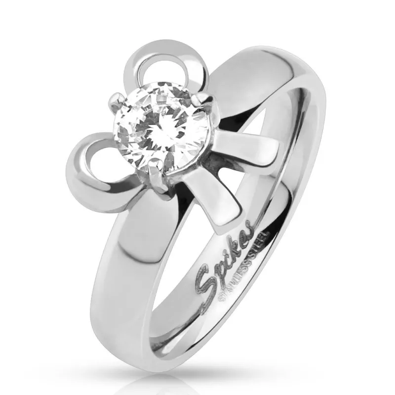 Bague femme acier ruban gemme