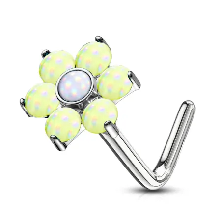 Piercing nez tige en L fleur pierres lumineuses jaune