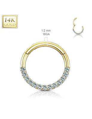 Piercing oreille anneau en or jaune 14 carats pavé de gemmes