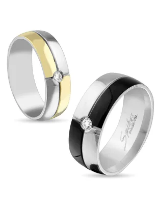 Bague couple gemme solitaire bicolore