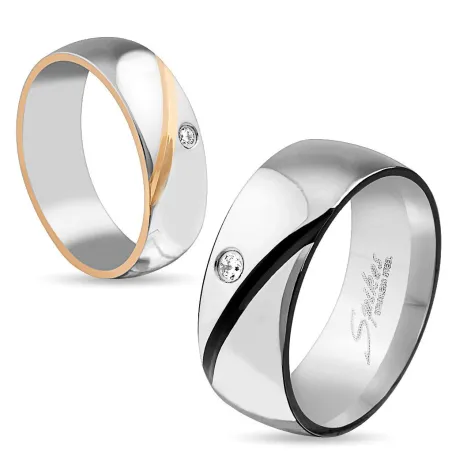 Bague couple gemme solitaire ligne colorée