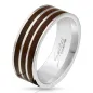 Bague homme acier triple ligne marron