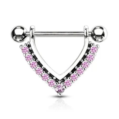 Piercing téton pendentif émaillé noir strass roses