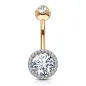 Piercing nombril plaqué or rose large zirconium avec strass