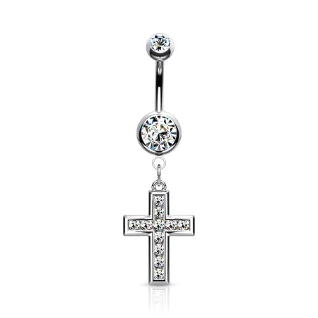 Piercing nombril acier avec pendentif croix