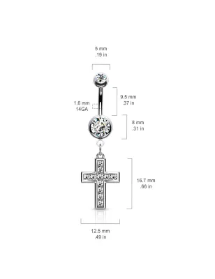 Piercing nombril acier avec pendentif croix