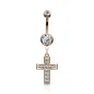 Piercing nombril plaqué or rose avec pendentif croix