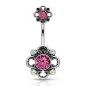 Piercing nombril double fleur filigrane rose