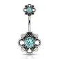 Piercing nombril double fleur filigrane turquoise