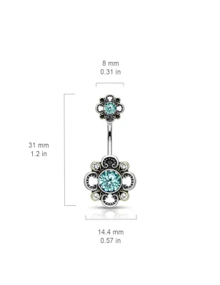 Piercing nombril double fleur filigrane turquoise