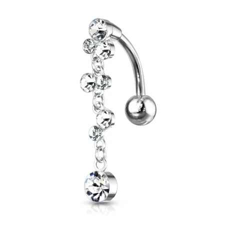 Piercing nombril inversé cascade cristaux blanc