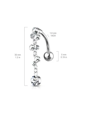 Piercing nombril inversé cascade cristaux blanc