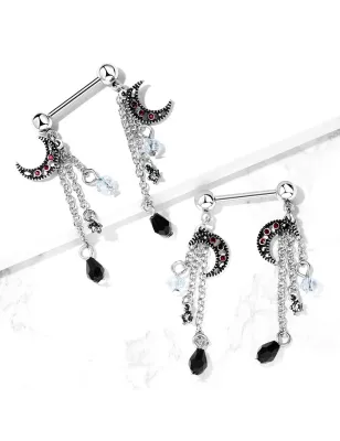 Piercing téton pendentif chaines lune et étoile