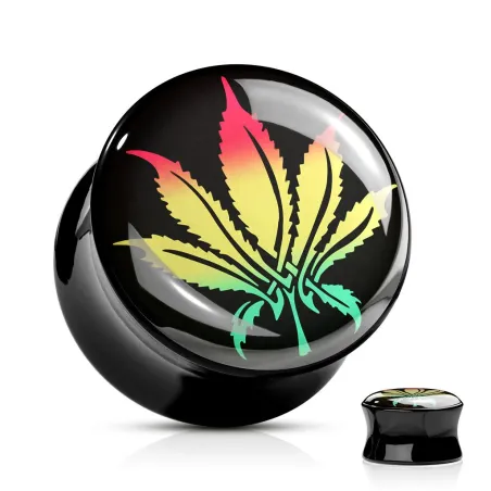 Piercing Plug Oreille Acrylique Rasta Feuille de Cannabis