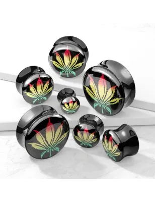 Piercing Plug Acrylique Rasta Feuille de Cannabis