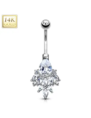 Piercing nombril Or blanc 14 carats cluster zirconium