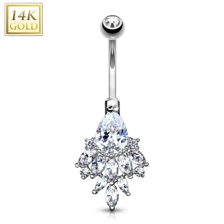 Piercing nombril Or blanc 14 carats cluster zirconium