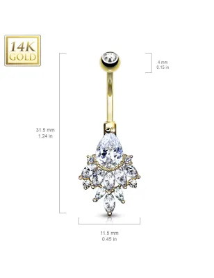 Piercing nombril Or jaune 14 carats cluster zirconium