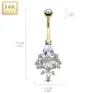 Piercing nombril Or jaune 14 carats cluster zirconium