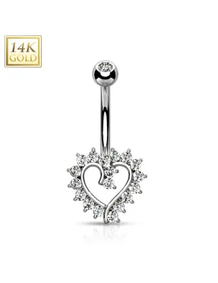 Piercing nombril Or blanc 14 carats coeur élégant strass