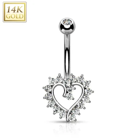 Piercing nombril Or blanc 14 carats coeur élégant strass