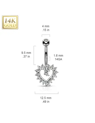 Piercing nombril Or blanc 14 carats coeur élégant strass