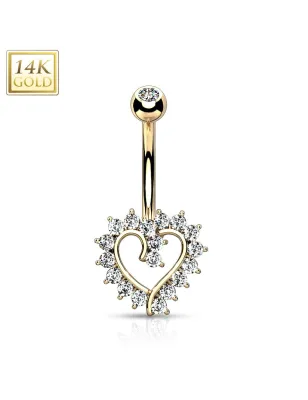 Piercing nombril Or jaune 14 carats coeur élégant strass