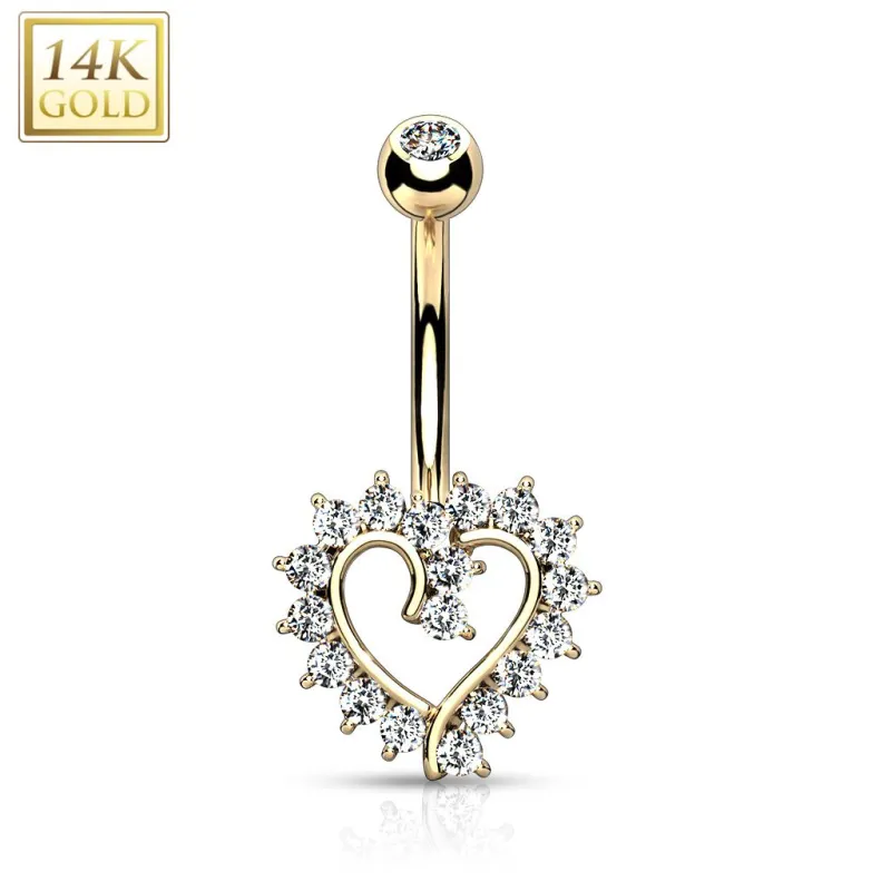 Piercing nombril Or jaune 14 carats coeur élégant strass