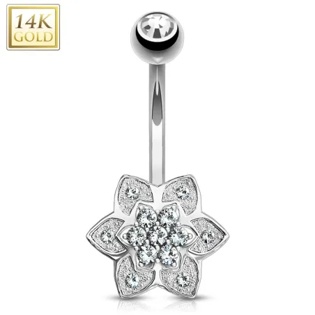 Piercing nombril Or blanc 14 carats fleur à 6 pétales