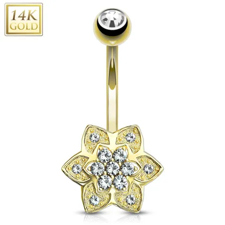 Piercing nombril Or jaune 14 carats fleur à 6 pétales