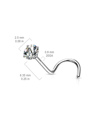 Piercing nez tige tire-bouchon zircon rond blanc