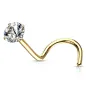 Piercing nez tige tire-bouchon doré zircon rond blanc