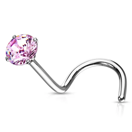 Piercing nez tige tire-bouchon zircon rond rose