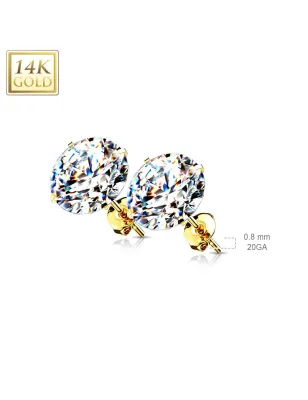 Paire Boucles d'oreille Clous Pierre Ronde Or Jaune 14 carats