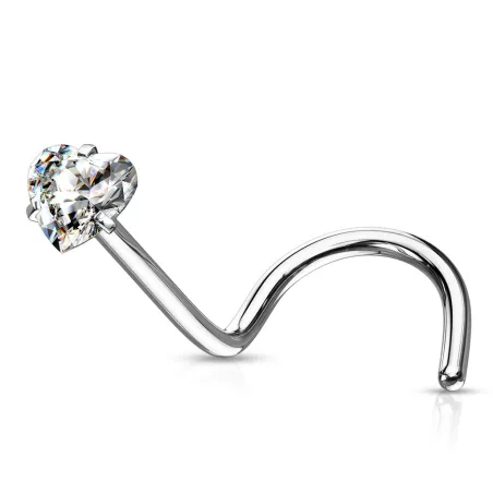 Piercing nez tige tire-bouchon zircon coeur blanc